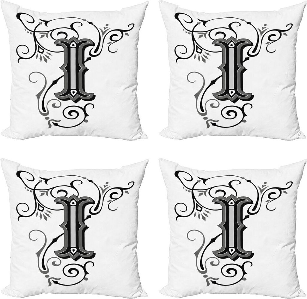 ABAKUHAUS Buchstabe I Kissenbezug Set (4 Stück), Aktivierte Abstract I, Moderner Doppelseitiger Digitaldruck, 45 cm x 45 cm, Schwarz, Grau, Weiß
