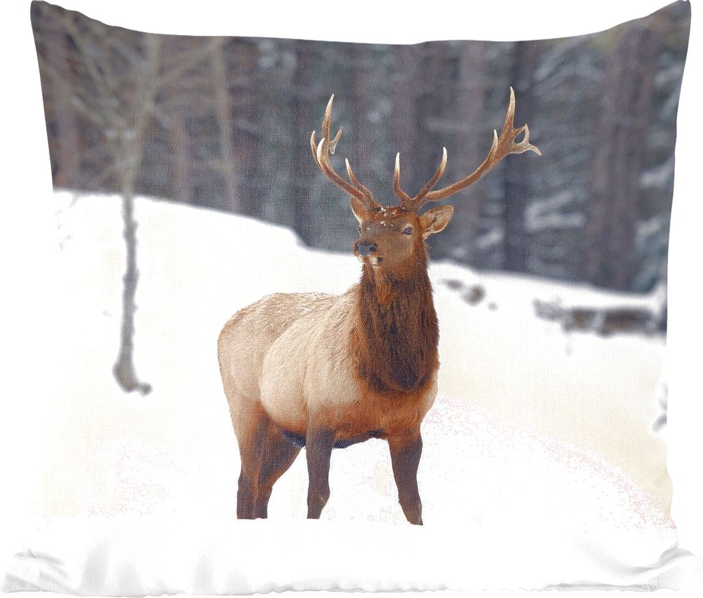 MuchoWow Zierkissen Sofakissen Wohnzimmer Dekokissen 45x45 cm Rotwild - Schnee - Winter - Schlafpolster - Polster für das Sofa
