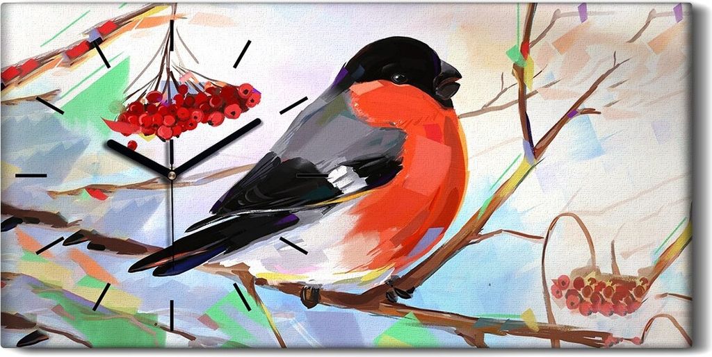 Wanduhr Uhr Wandbild Leinwand 60x30 Malerei Abstrakte Zweige Vogel Kunst - schwarze Hände