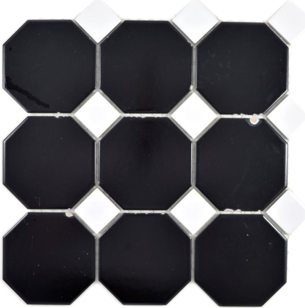 Achteck Mosaik Keramik Octa schwarz matt mit weiß glänzend Produktbild 