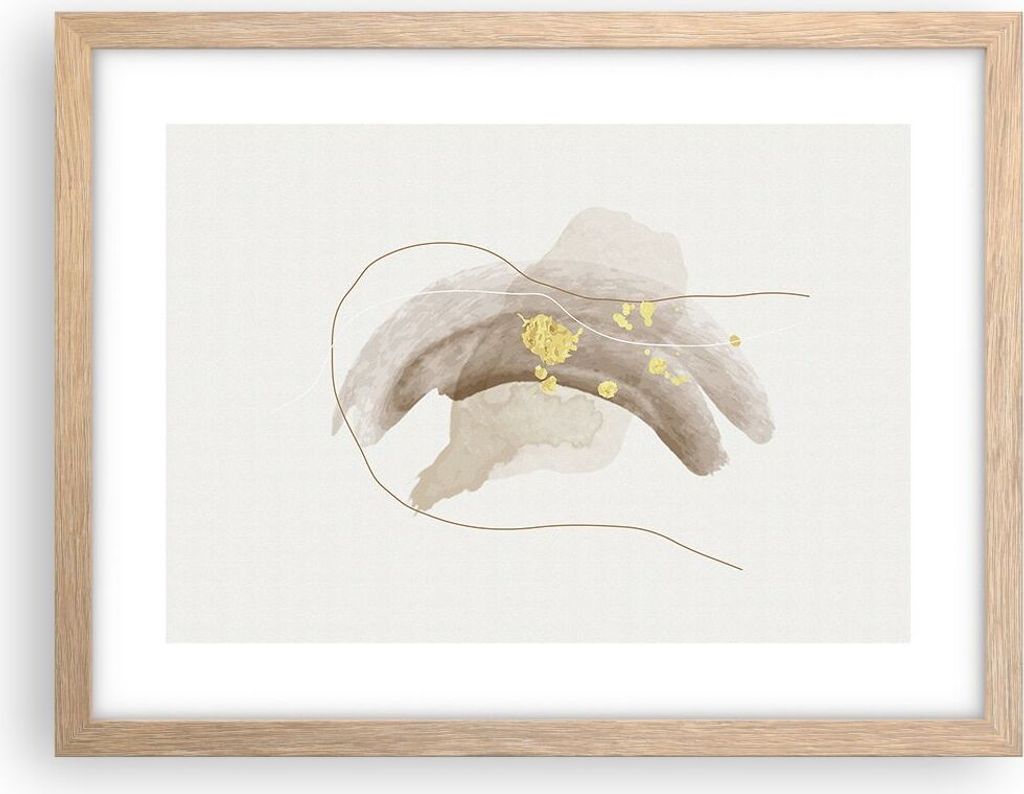 Gerahmtes Poster - Rahmen in heller Eiche - Braun Abstraktion Gold - 40x30 cm - Wand Bild - Wanddeko - Wandbilder - Kunstposter - Wandposter - Bild...