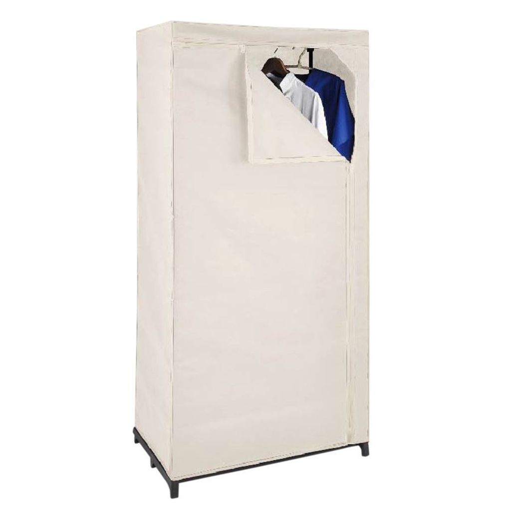 Textil Kleiderschrank beige mit Kleiderstange Stoffschrank Faltschrank  Garderobe