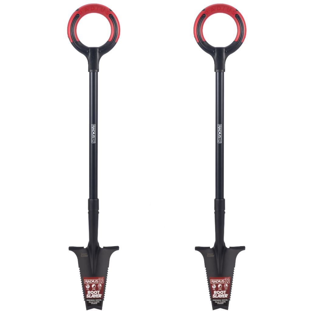 Root Slayer Pro Beetspaten 2.0 mit Stiel 2er Pack, ergonomisch & robust, Spaten & Schaufel mit Schneidspitze & Wurzelsäge, rot