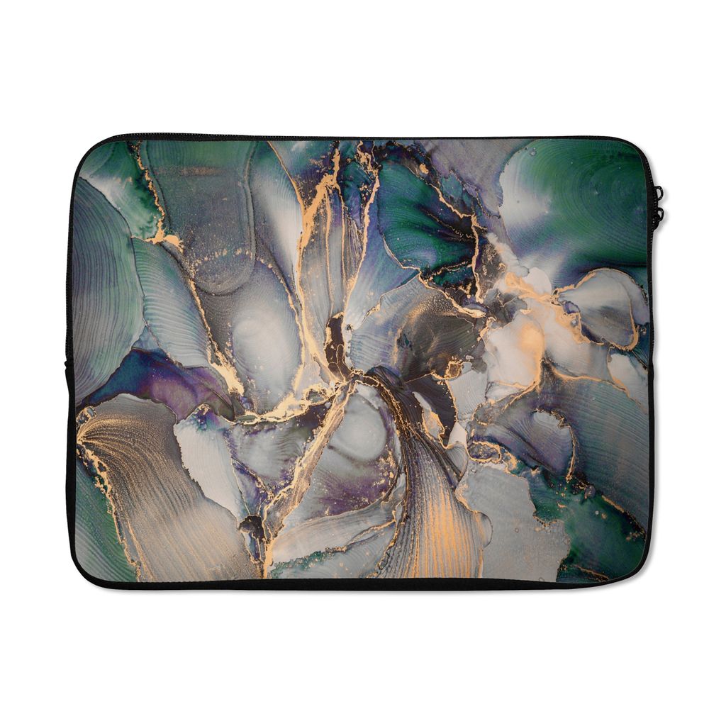 MuchoWow Laptop Hülle 15 Zoll Gold - Blau - Marmor Laptoptasche - Laptoptasche - Sleeve - Rundum-Schutz