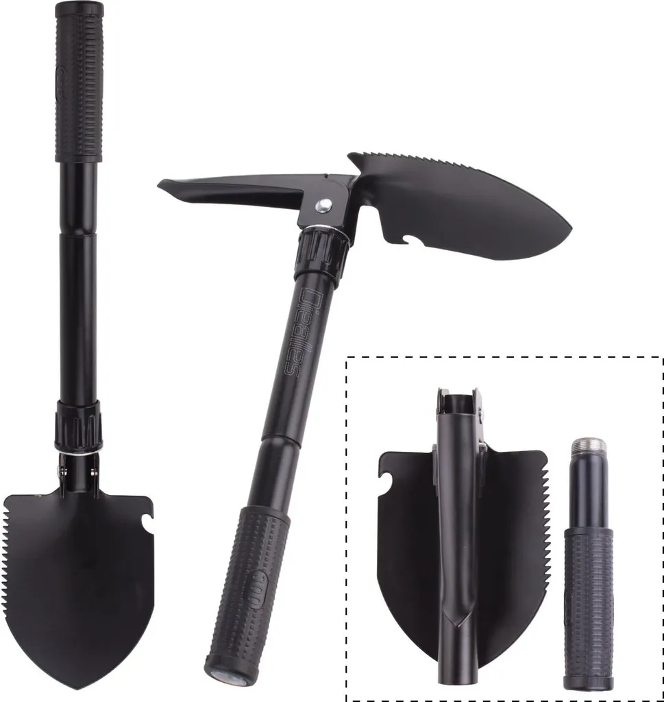 Pelle en acier multifonction 17 cm avec scie et boussole pour le bivouac