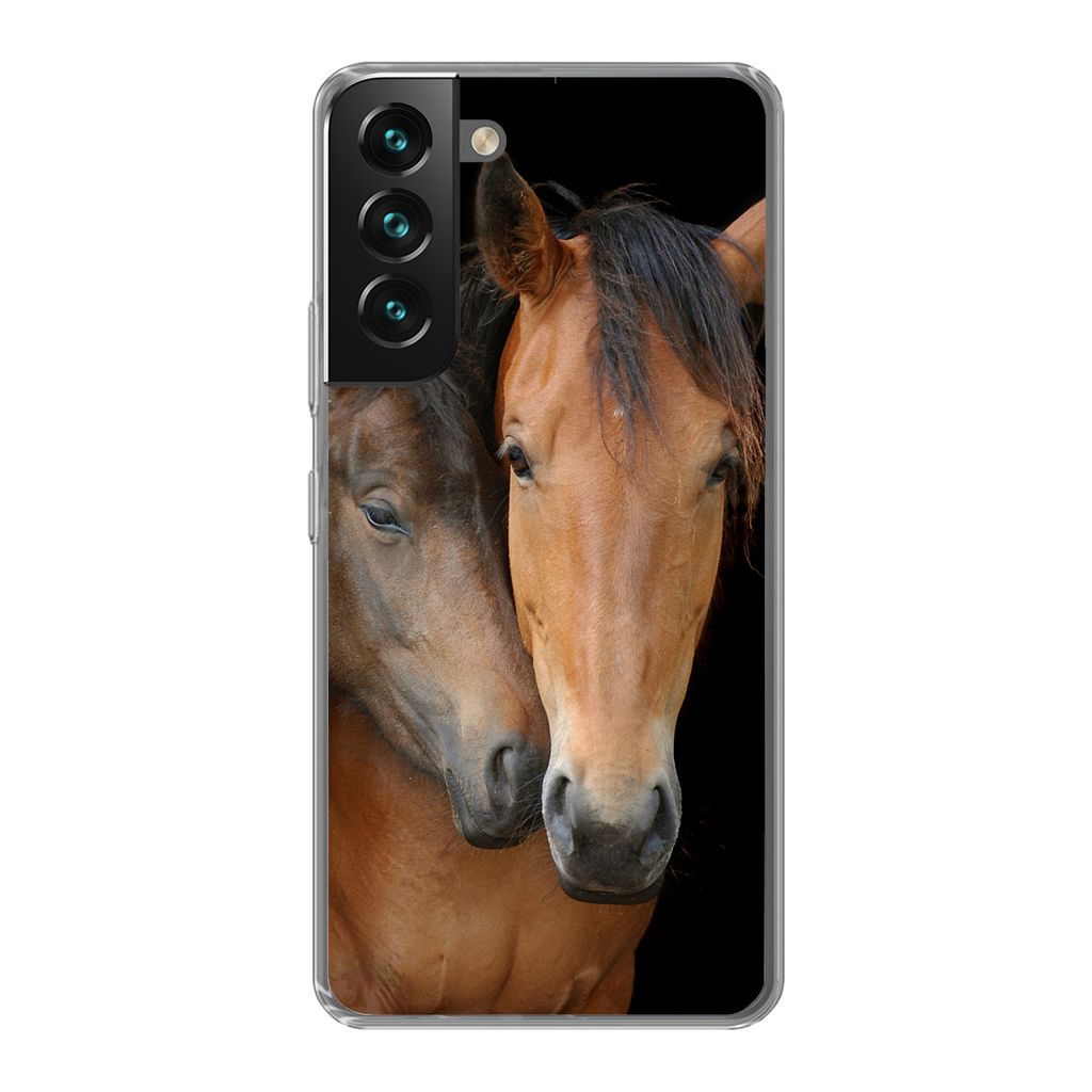 MuchoWow Handyhülle Schutzhülle Hülle für Samsung Galaxy S22 Pferde - Liebe - Braun Silikon Softcase Handy Hülle - Mobiltelefonhülle