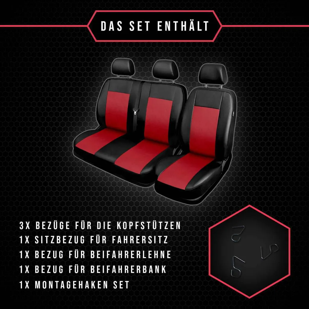 Coprisedili Auto per VW T3 Transporter BUS 1+2 - Qualità Universale Rosso - 7