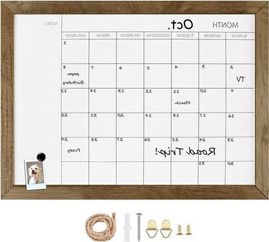 Magnetische maandelijkse planning whiteboard 40x30 cm lichtbruin met houten lijst