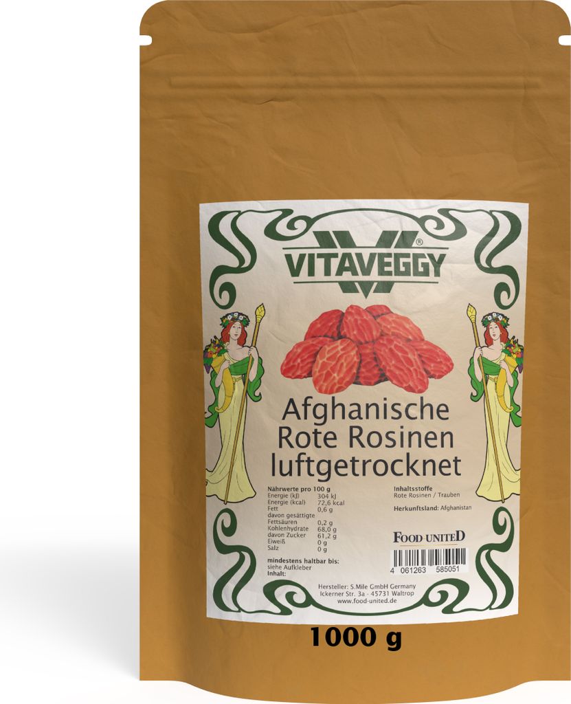 VITAVEGGY luftgetrocknete Rosinen aus Afghanistan 1kg Rot Produktbild 