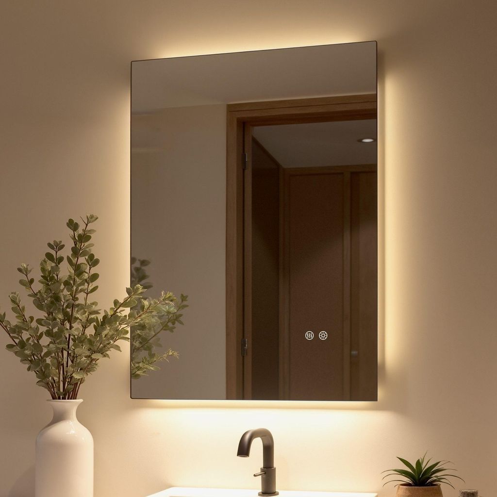 Radelldar LED Badezimmerspiegel,3 Farben Dimmbar und Antibeschlag,80x60cm,Quadratisch