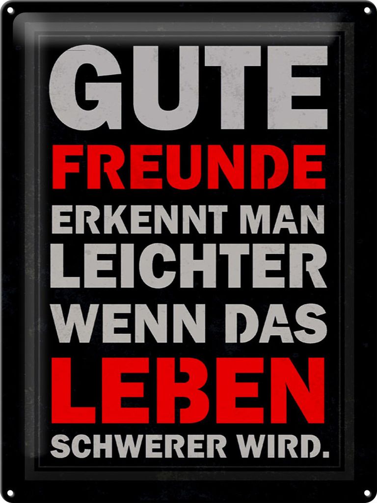 Blechschild gute Freunde erkennt man, 40x30 cm, Blechschilder Spruch Glück Weisheit