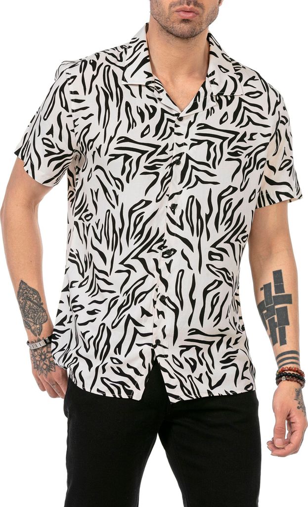 Red Bridge Herren Hawaii Hemd Kurzarm Shirt Ecru M