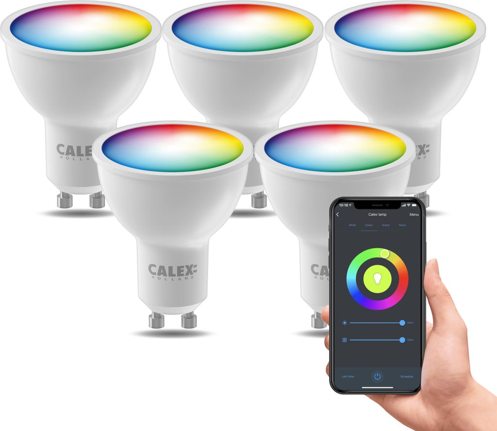 Calex Smart LED Spot, GU10, PAR16, RGB-Farben & kalt- bis warmweiß Licht, dimmbar, WLAN App- & Sprachsteuerung, 5er Pack