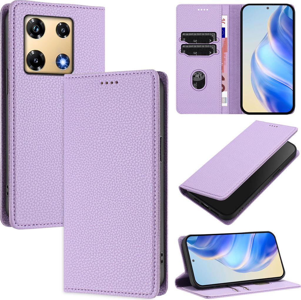 Litchi Leder Handyhülle für Infinix Note 30 Pro 4G Wallet Kartenfächer Standfunktion Hülle Violett