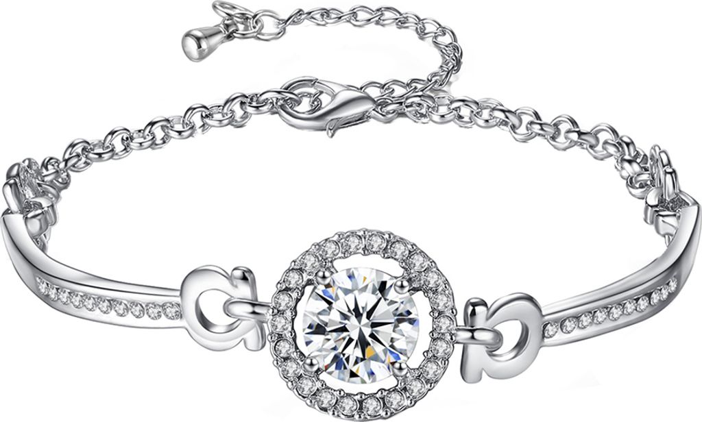 s verstellbares Kettenarmband mit eingelegtem Zirkonia und Armreif für Damen, Schmuck, Geschenk-Silber