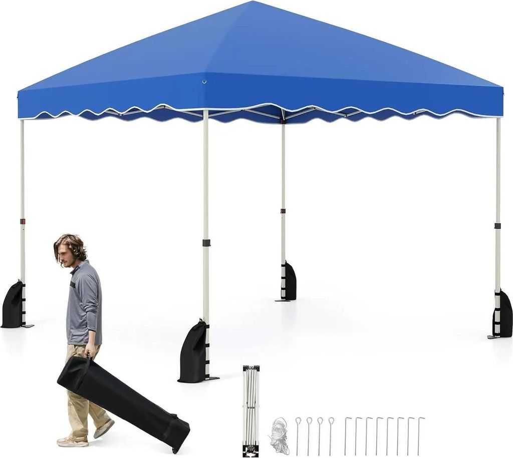 Gartenpavillon - Pop Up Faltpavillon - Höhenverstellbar - Oxford-Dach - Tragetasche mit Rollen - Für draußen - Blau