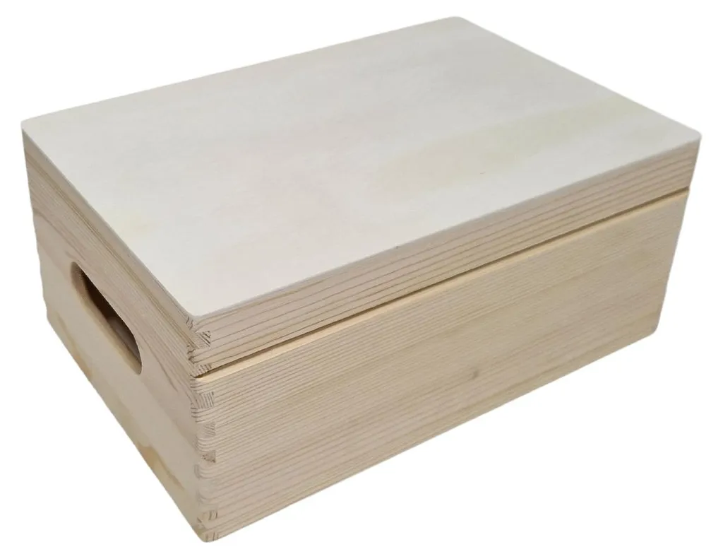 Petit Coffre à Jouets en Bois Brut - Bac de Rangement Empilable 30 cm