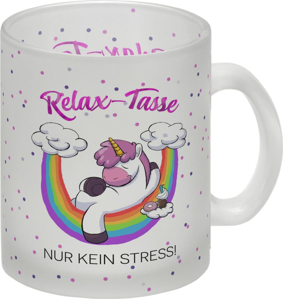 Relax-Tasse Einhorn mit Regenbogen Glas Tasse