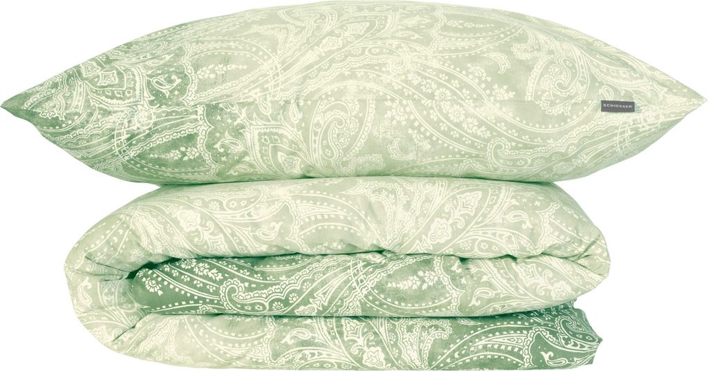 Schiesser Bettwäscheset Claire | 2-teilig | Paisley | Renforcé | 100 % Baumwolle | Reißverschluss | 155x220cm + 80x80cm | Grün