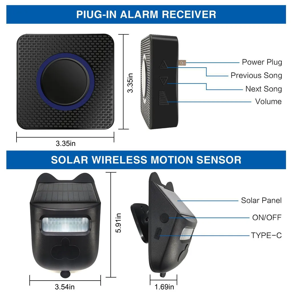 Alarme de allée solaire sans fil 300m - Kit alerte IP60 avec 1 capteur