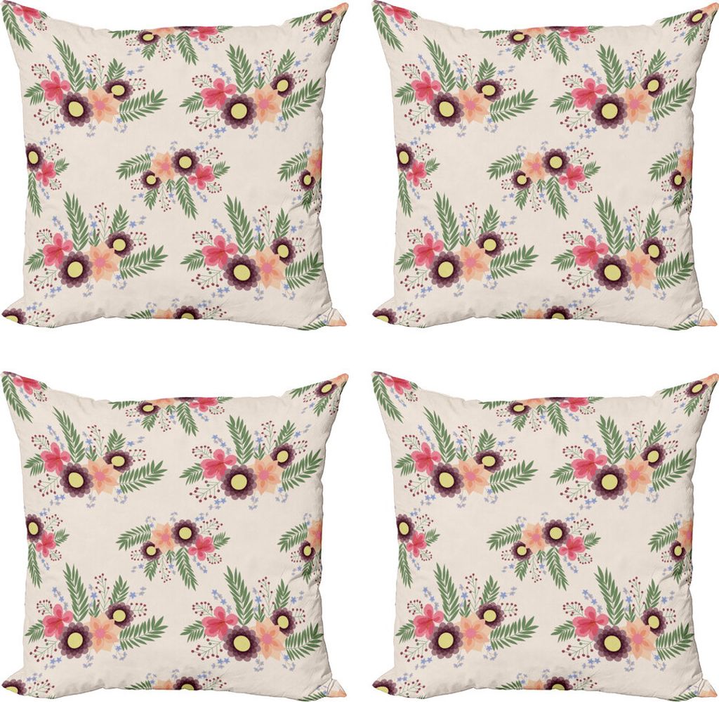 ABAKUHAUS Aster Kissenbezug Set (4 Stück), Botanik-Garten-Kunst, Moderner Doppelseitiger Digitaldruck, 60 cm x 60 cm, Mehrfarbig