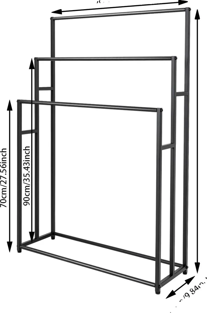 Portasciugamani, design a 3 livelli, struttura robusta, nero