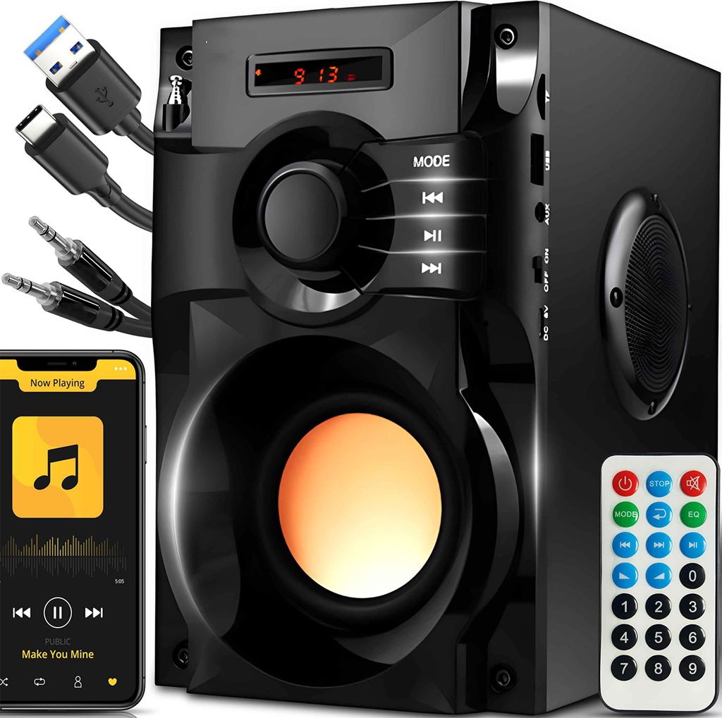 Tragbarer Bluetooth Lautsprecher 15W Boombox mit USB, AUX und Radio – 1800 mAh, LED-Anzeige, Fernbedienung, kraftvoller Sound – Schwarz