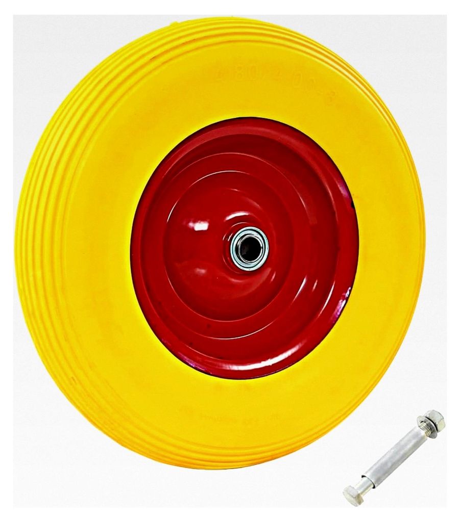 Schubkarrenrad PolyurethanVollreifen 390x90mm, gelb/rot, 160kg Tragfähigkeit, universell einsetzbar