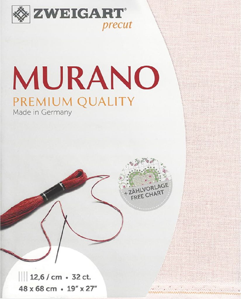 Zählstoff MURANO Zweigart Precut 32 ct. 3984 Farbe 4115 blass rosa, Handarbeitsstoff für Stickerei 48x68 cm