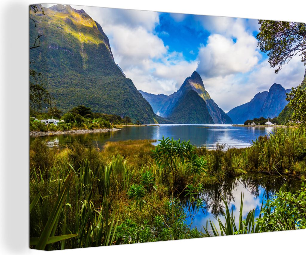 OneMillionCanvasses - Leinwandbilder - 150x100 cm, Neuseeland - Berge - Tropisch, Wandbilder Kunstdruck Wanddekoration - Foto auf Leinwand - Gem...