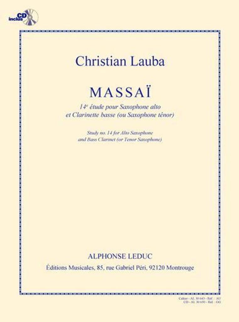 Massai (+CD)pour saxophone alto et clarinette basse (saxophone ténor)