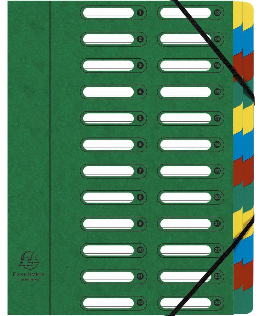 Exacompta 4x Ordnungsmappe HARMONIKA Gummizug Karton 24 Fächer A4 Grün 55243E