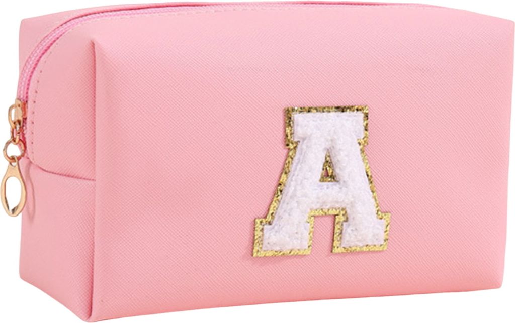 Kosmetiktasche mit großem Fassungsvermögen, Buchstaben-Stickerei-Dekor, Reißverschluss, wasserdicht, Kunstleder, Aufbewahrungstasche für Make-u...