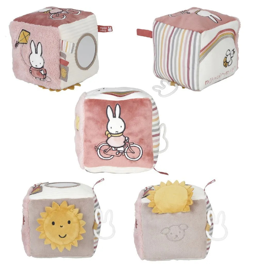 Cube Actif Miffy Soft Fluffy Rose - Textile Sensoriel et Ludique 15cm
