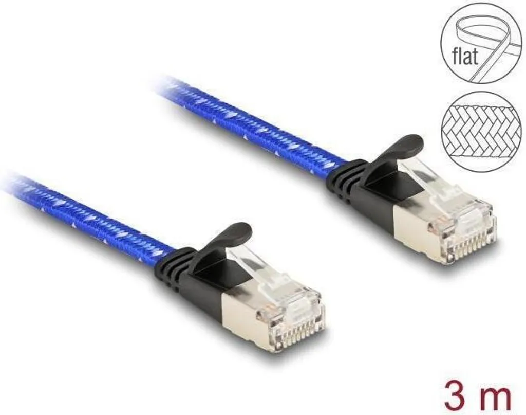 Cavo Ethernet 10Gbps Cat.6A 3m Blu Piatto | Tecnologia Intrecciata RJ45