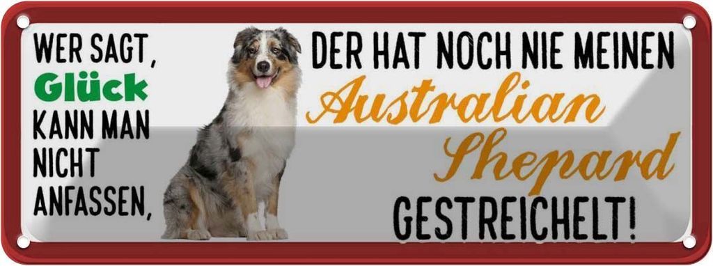 vianmo Blechschild 10x27 cm Australian Shepard Hund gestreichelt