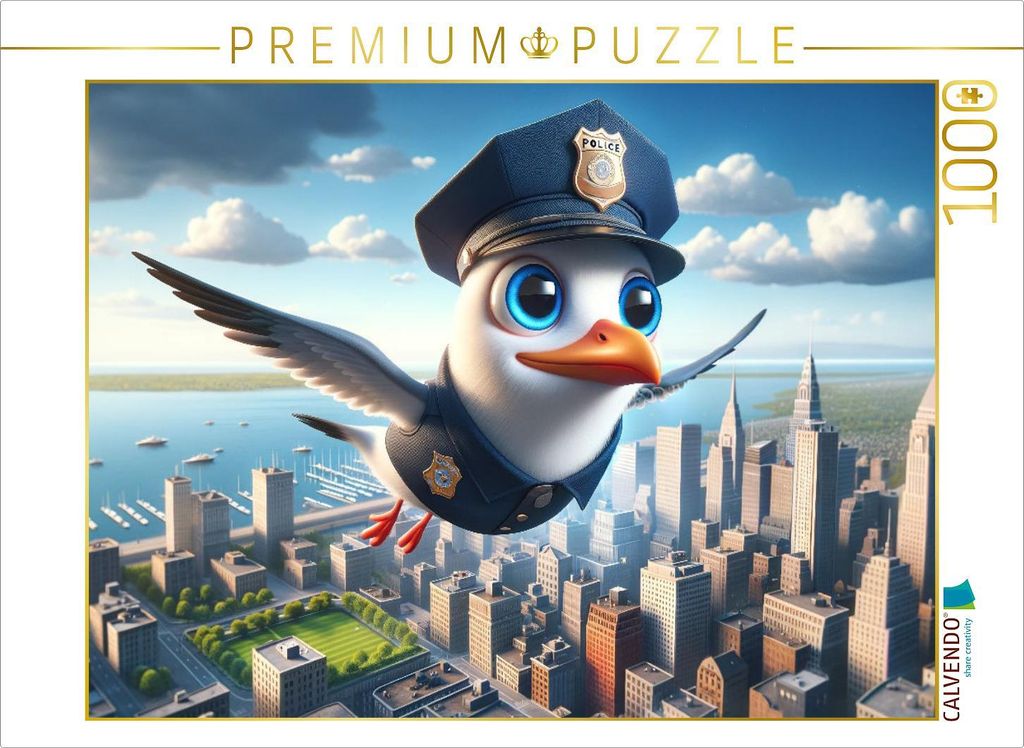 CALVENDO Puzzle Über den Dächern der Gerechtigkeit: Die Möwenpolizei wacht über die Stadt | 1000 Teile Lege-Größe 64x48cm Foto-Puzzle für gl...