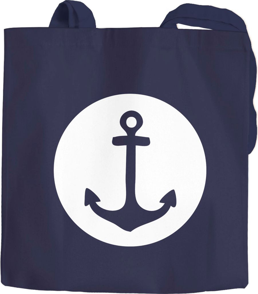 Jutebeutel Anker Anchor Baumwolltasche Stoffbeutel Tragetasche Moonworks navy 2 lange Henkel