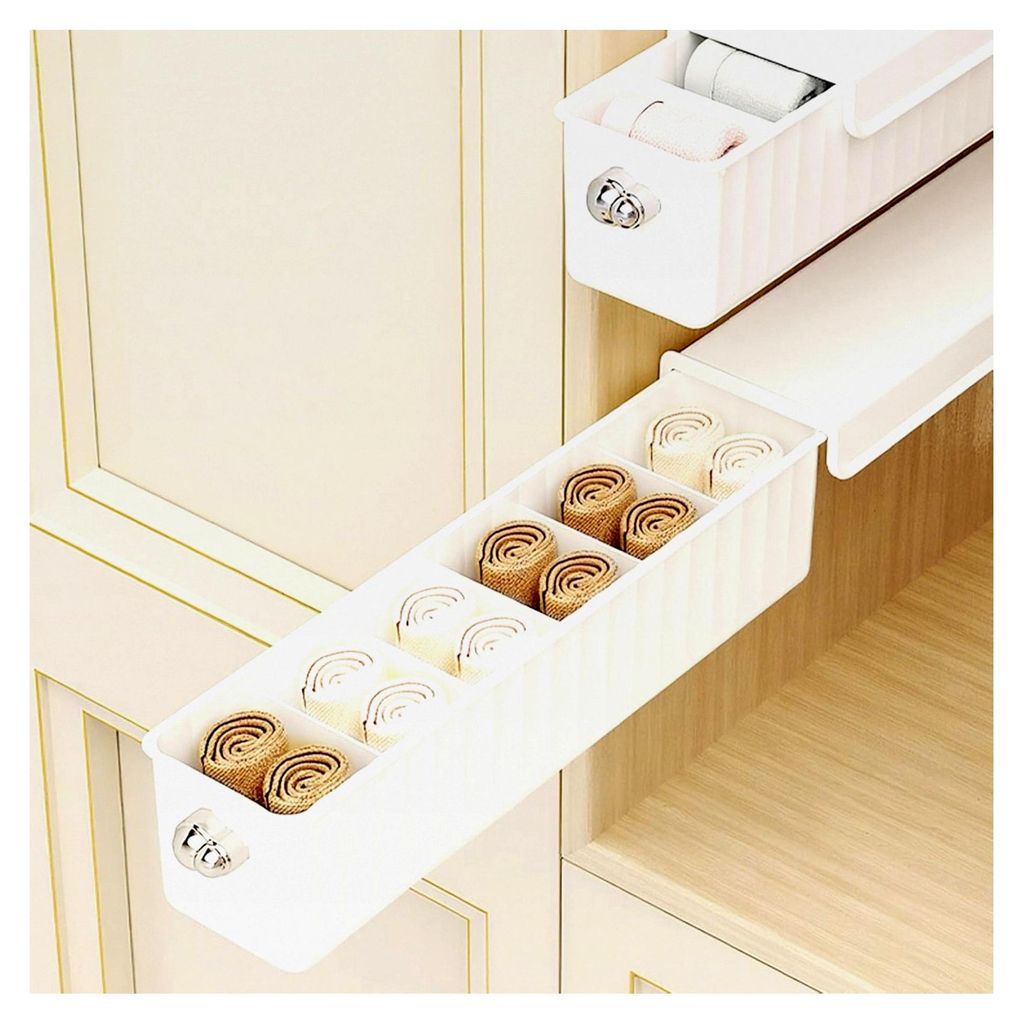 2 Stück Wandmontierte Socken Aufbewahrungsbox, Schrank Organizer mit 6 Fächern für Schlafzimmer, Bad, Küche, Weiß