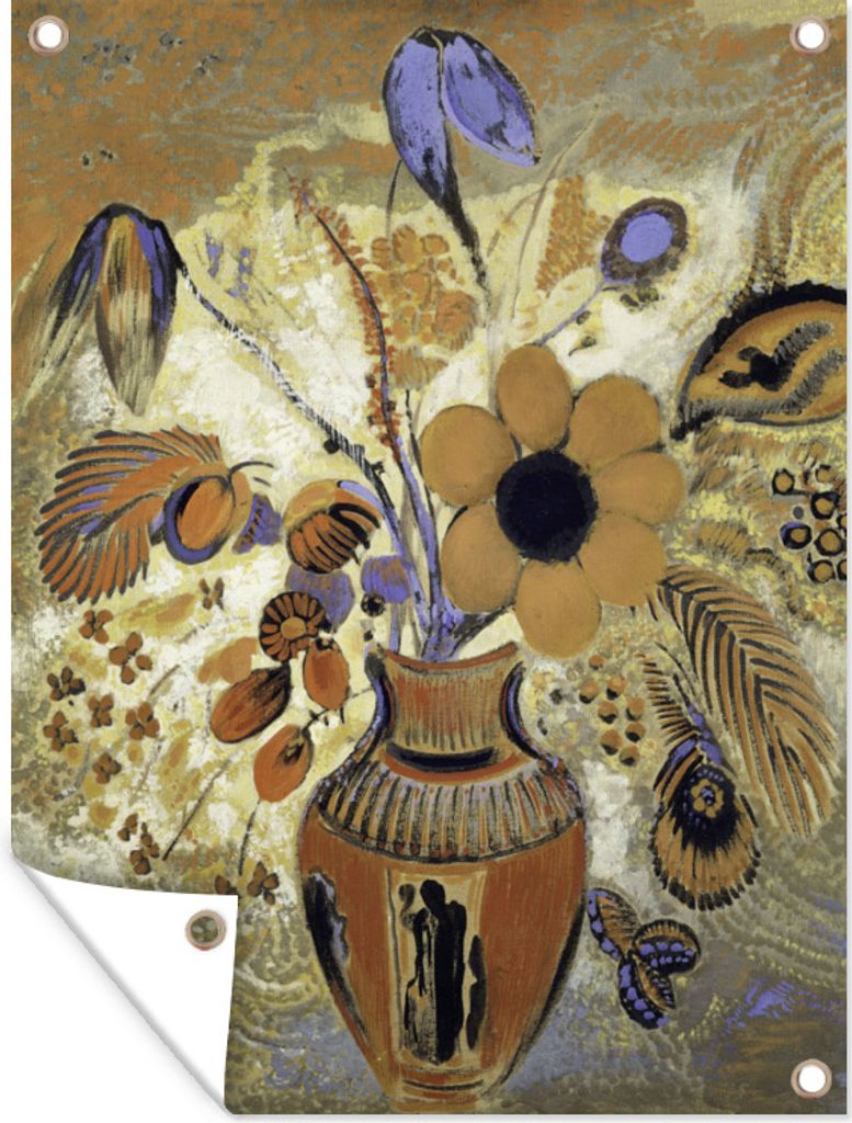 MuchoWow 90x120 cm Outdoor-Poster Gartendeko Sichtschutz Garten Poster für den Garten Vase - Blume - Braun