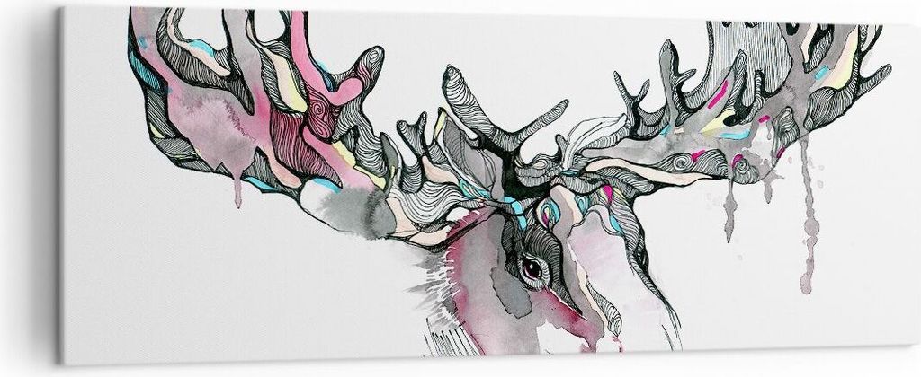 Bild auf Leinwand - Leinwandbild - Moose Bunt Kopf Abbildung - 140x50cm - Wand Bild - Wanddeko - Leinwanddruck - Bilder - Kunstdruck - Wanddekorati...