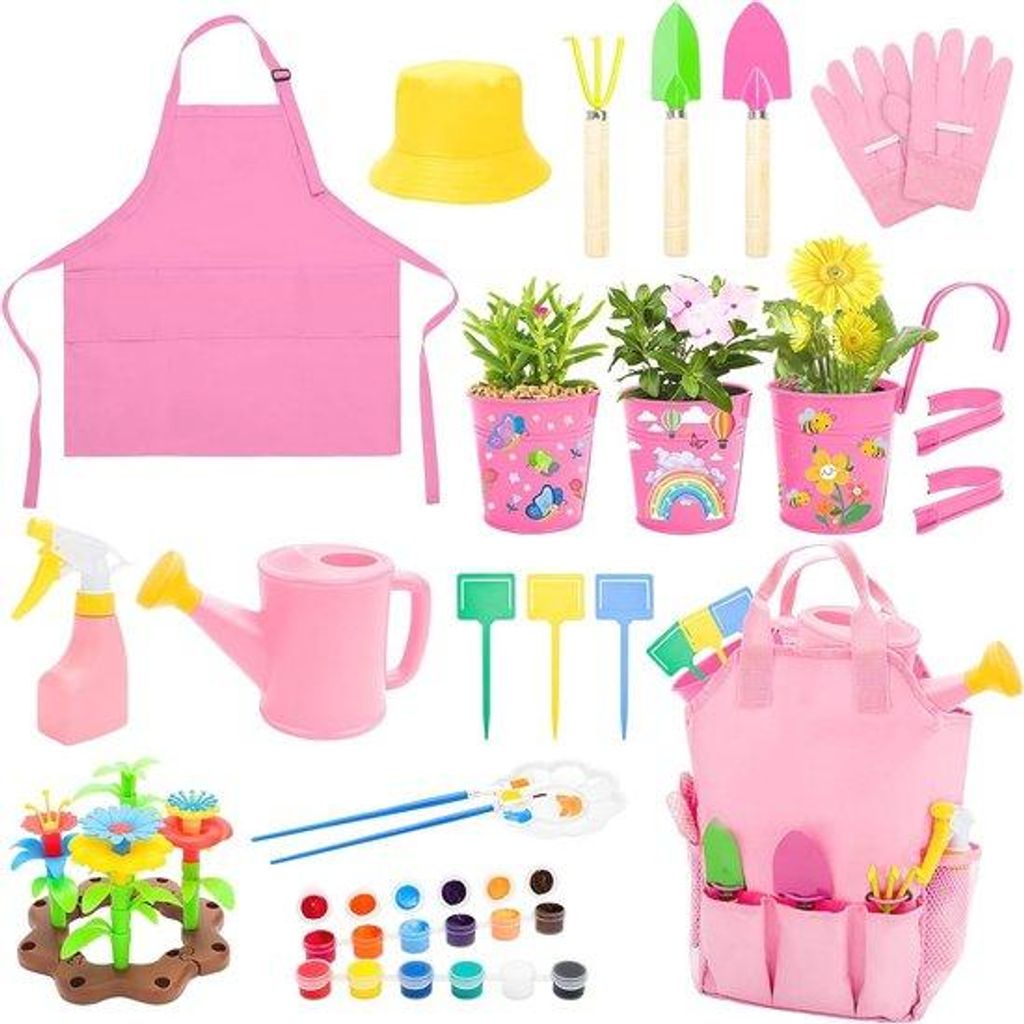 Kinder-Gartenspielzeug-Set, Gieter, Schep, Hark, für draußen