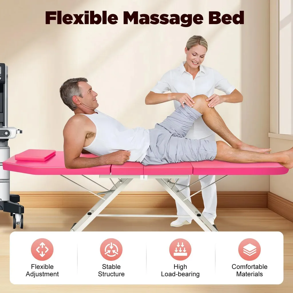 Table de massage pour soins à domicile pliable et réglable rose 182cm - 4
