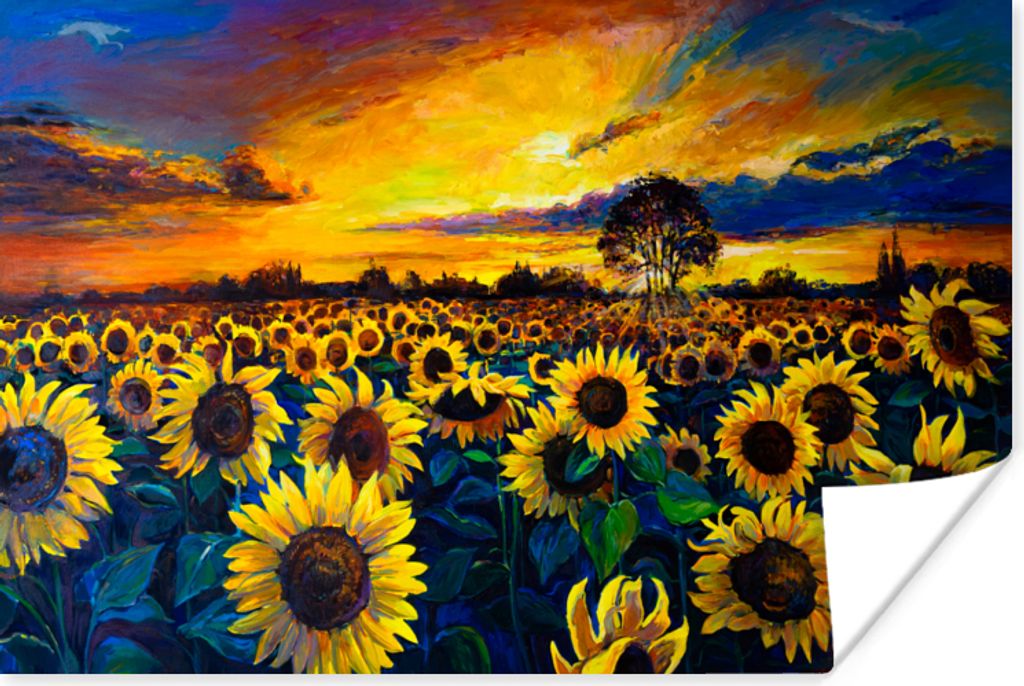 MuchoWow Poster Malerei - Blumen - Ölfarbe - Sonnenblume 90x60 cm - Schlafzimmer