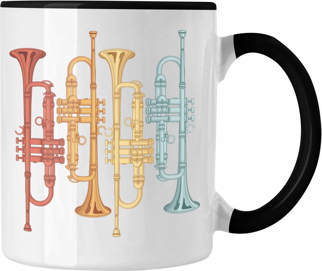 Trendation - Trompete Tasse Geschenk für Posaunist Kaffee-Becher Posaune Retro Grafik (Schwarz)