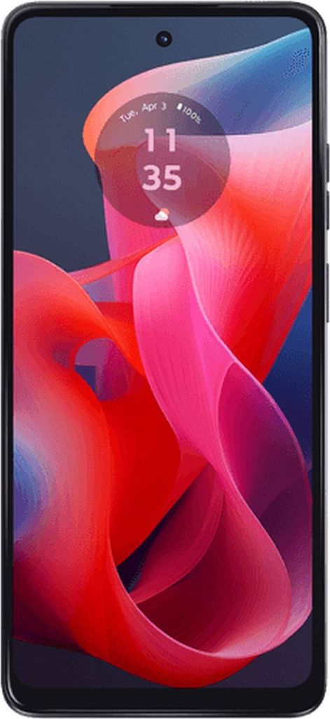 A smartphone with a colorful abstract wallpaper displayed on its screen.