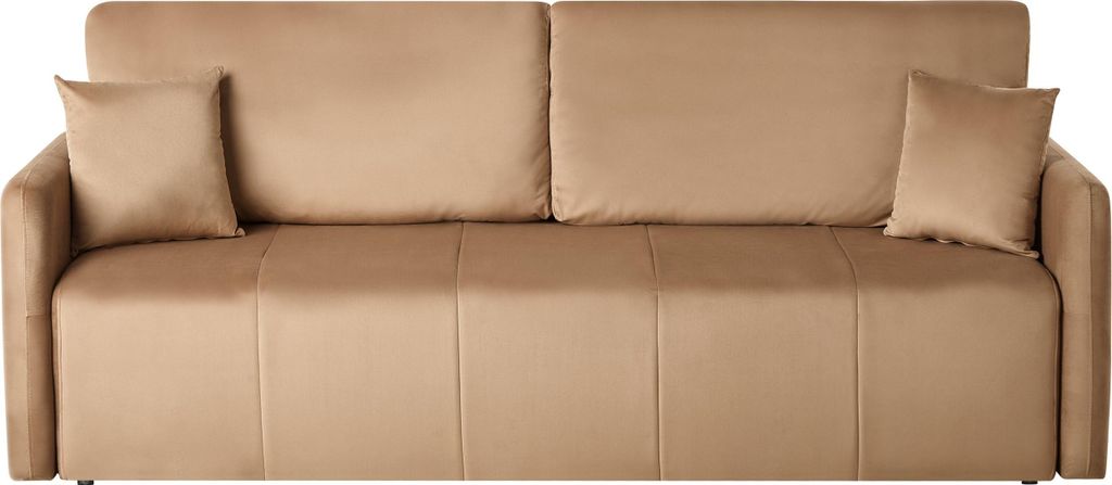 BELIANI Schlafsofa Hellbraun Samtstoff 3-Sitzer Gepolstert mit 2 Kissen Klappbar Schlafcouch Bettsofa Polstersofa für Wohnzimmer
