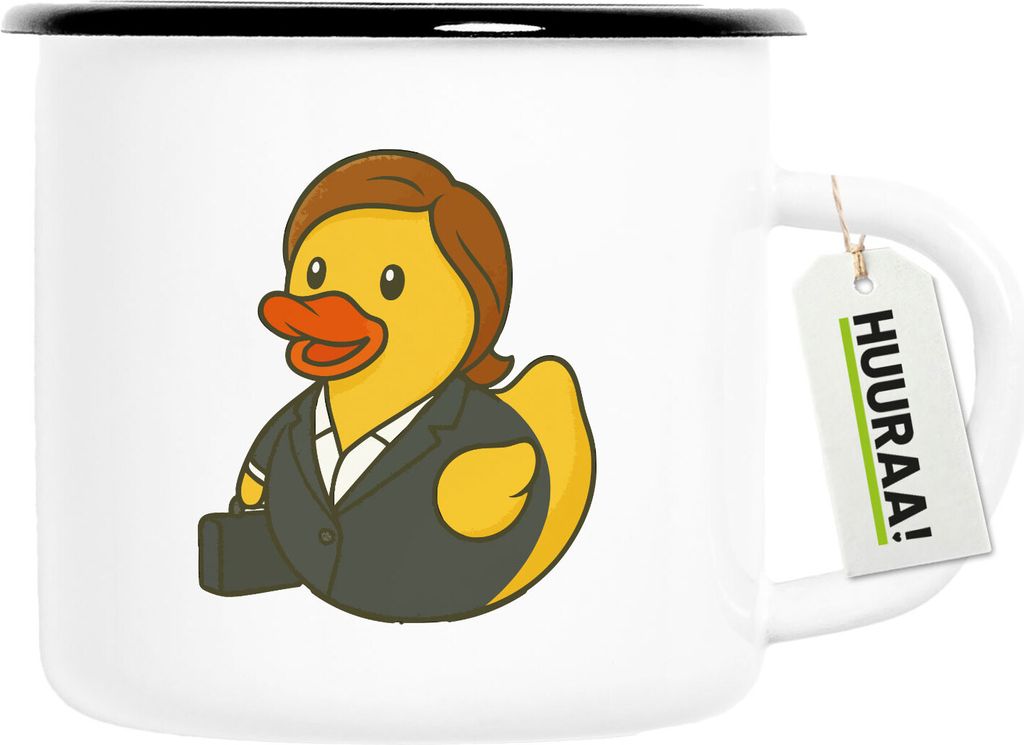 Huuraa Emaille Tasse Quietscheente Chefin Comic Gummiente 300ml Vintage Campingbecher Geschenkidee