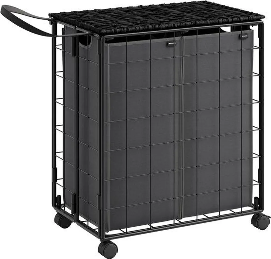 Panier à linge métallique 110L gris sur roulettes avec couvercle robuste