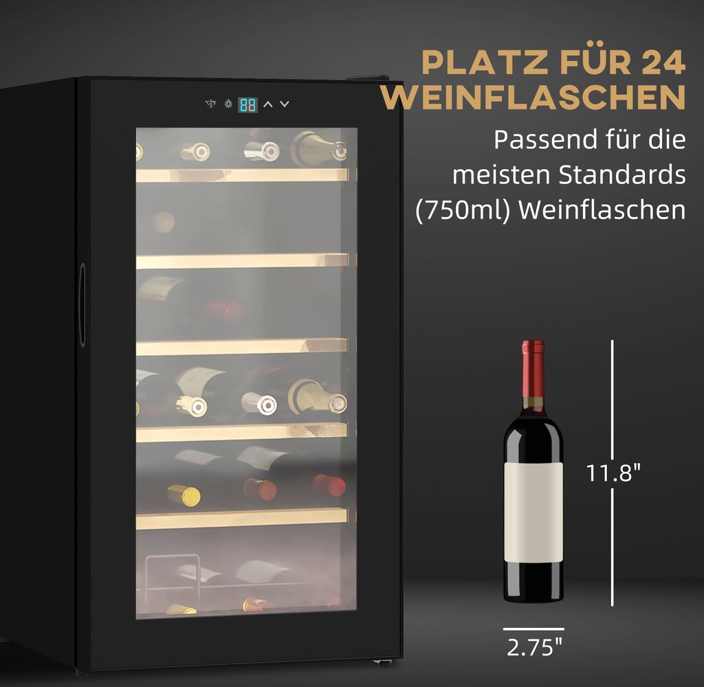 HOMCOM Weinkühlschrank, 65 L Getränkekühlschrank für 24 Produktbild 7